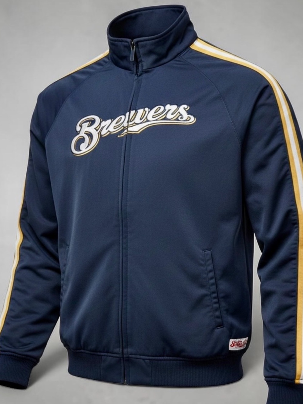 Stitches Milwaukee Brewers Track Jacket Mens M Navy Blue Full Zip MLB